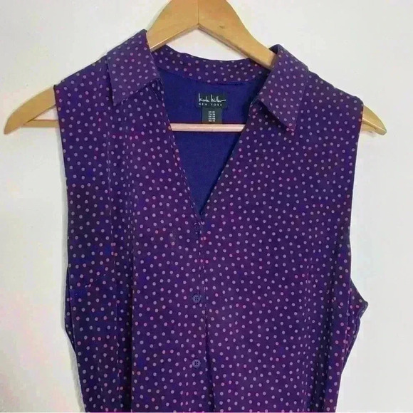 Nicole Miller New York sz 10 navy, red polka polka dot shirt dress non wrinkle - Picture 6 of 11